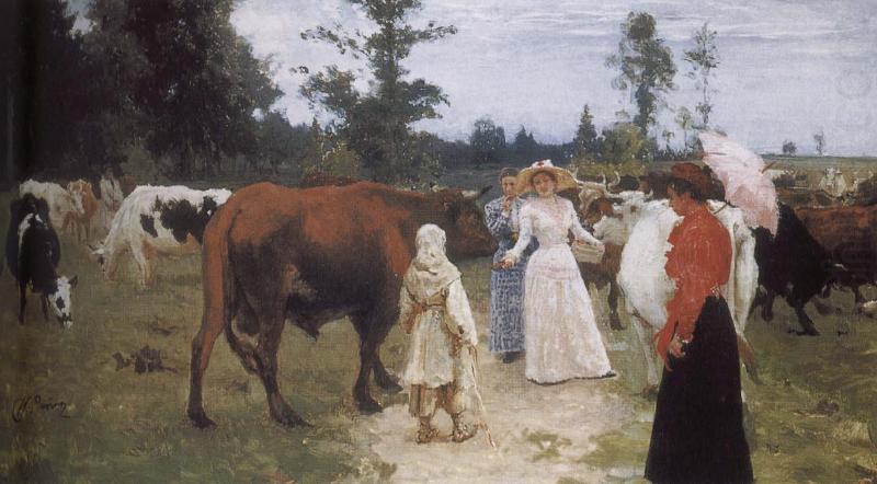 Ilia Efimovich Repin Girls and cows china oil painting image